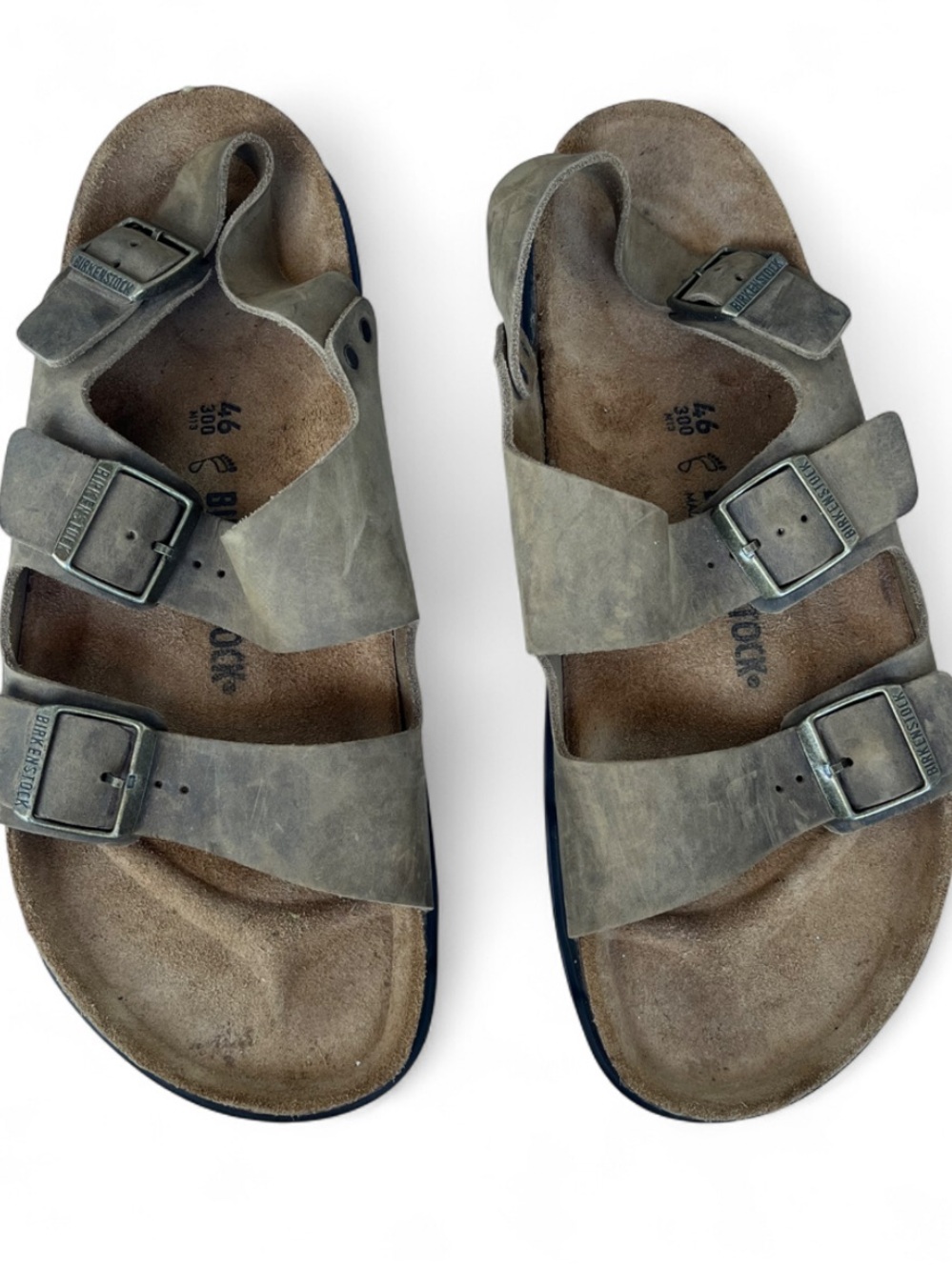 Birkenstock Men's Milano Crosstown Waxy Leather Two Strap Sandals Size 13 EU 46